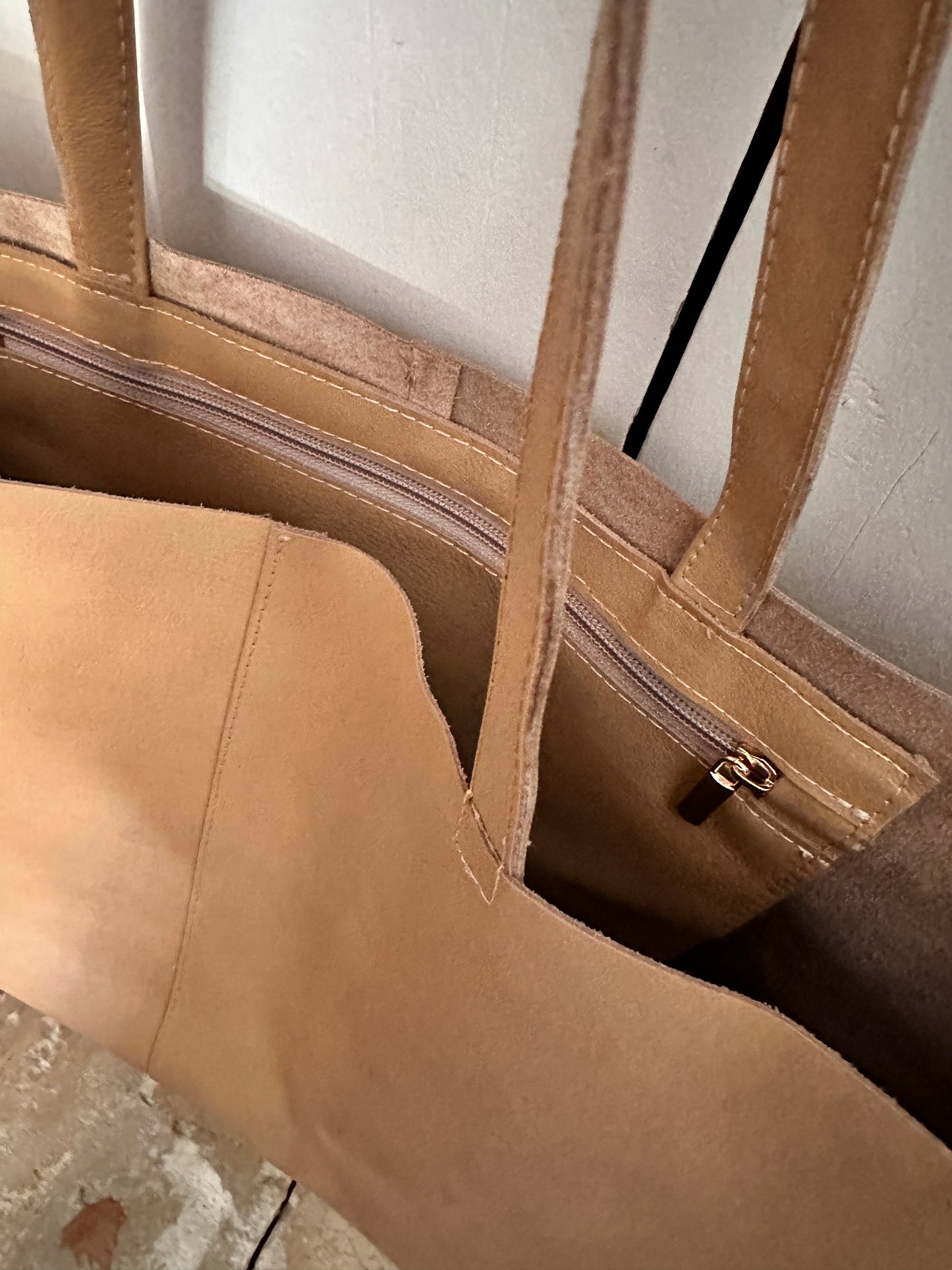 Sac Tote en Cuir Italien Fait Main - Beige Camel