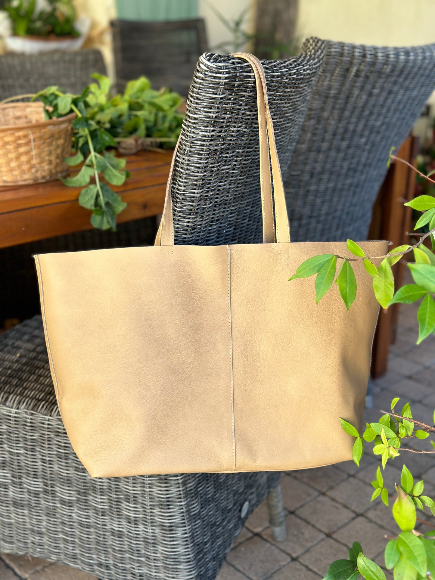 Sac Tote en Cuir Italien Fait Main - Beige Camel