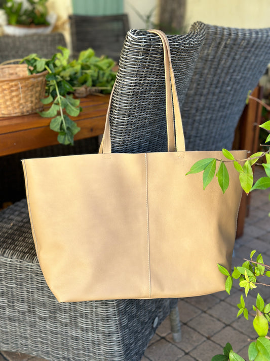 Sac Tote en Cuir Italien Fait Main - Beige Camel