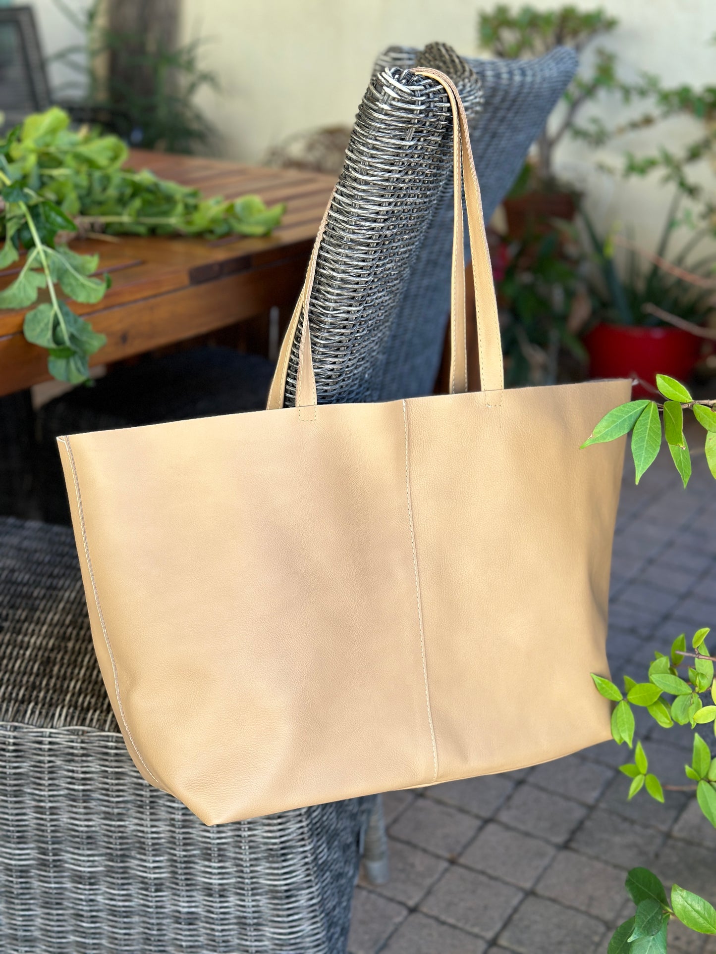 Sac Tote en Cuir Italien Fait Main - Beige Camel