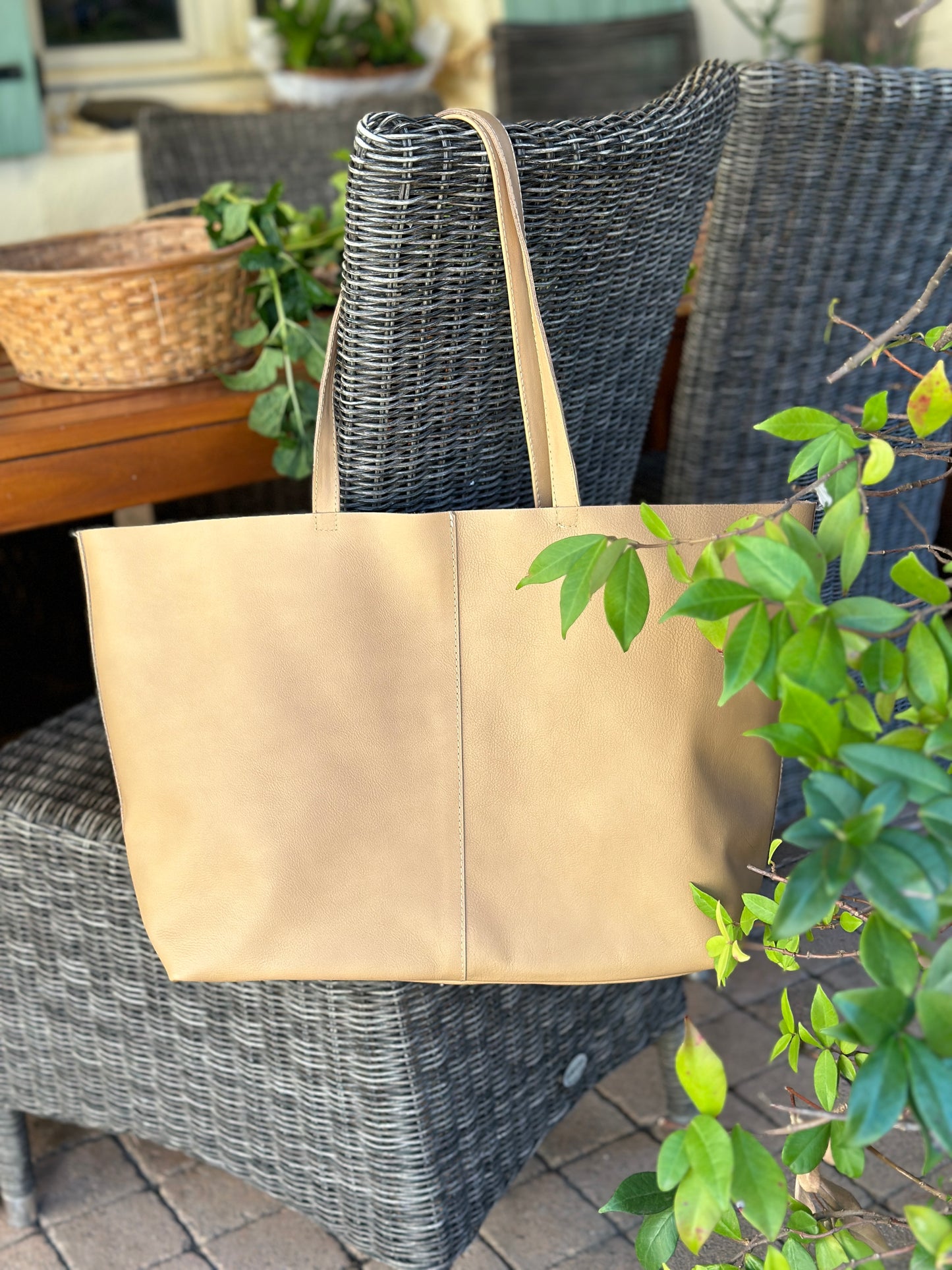 Sac Tote en Cuir Italien Fait Main - Beige Camel