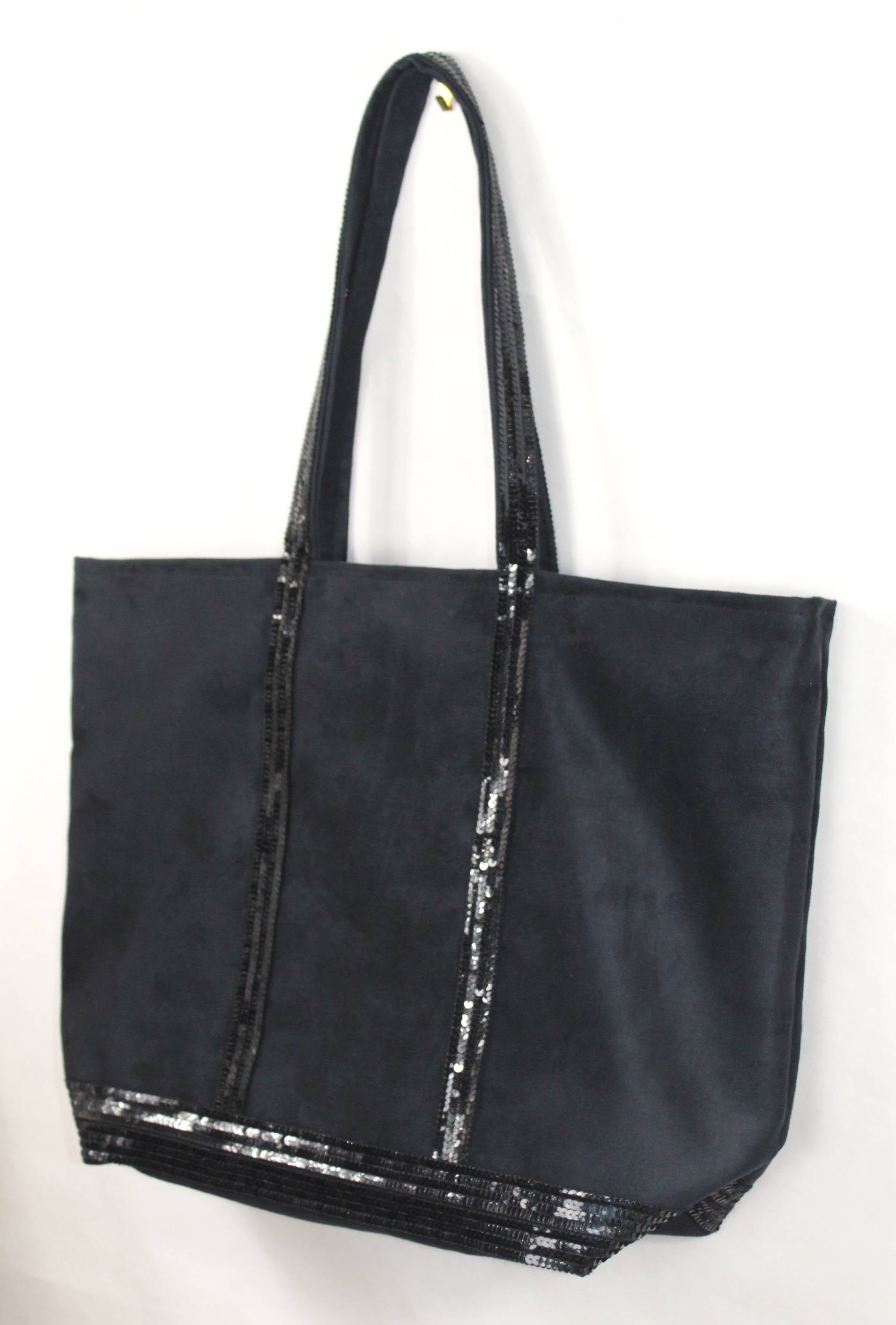 Grand sac cabas en su dine noire sequins noirs