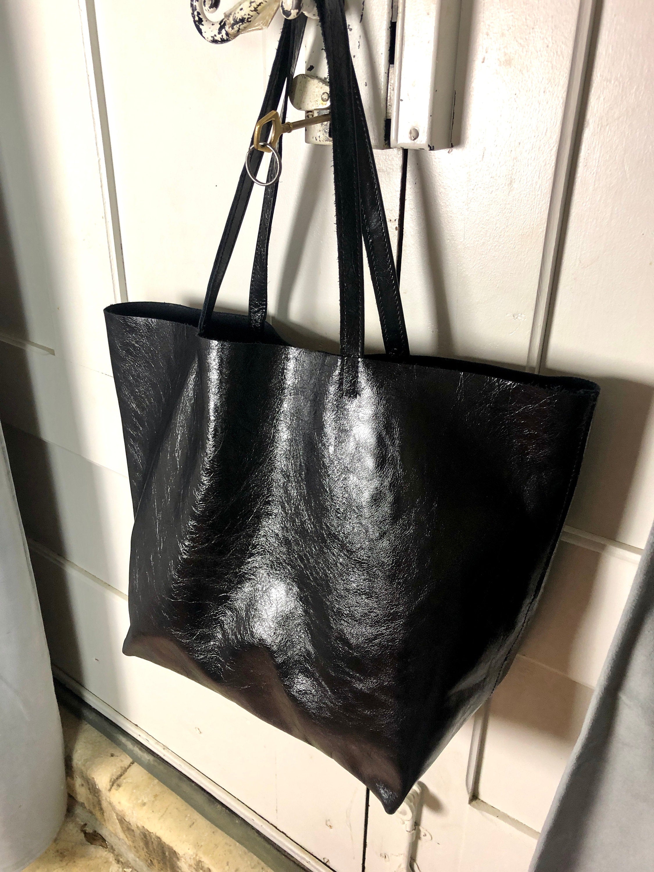 Big black leather outlet bag